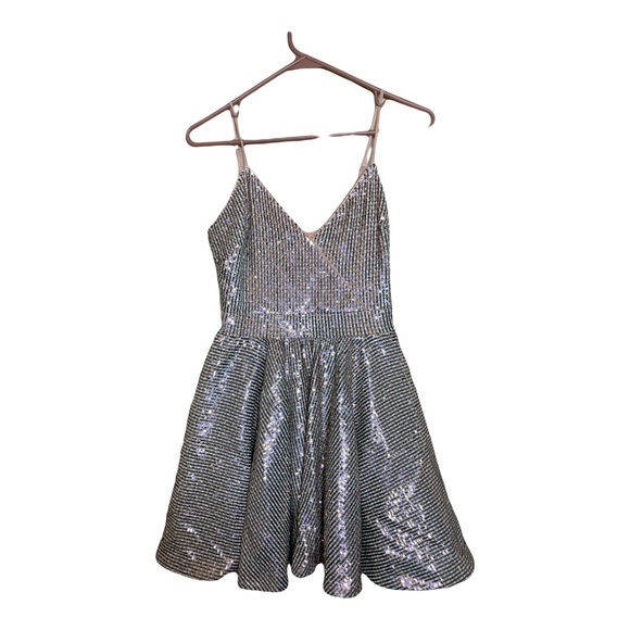 Bebe Sequin Silver Skater Dress Size 2 - Picture 2 of 5